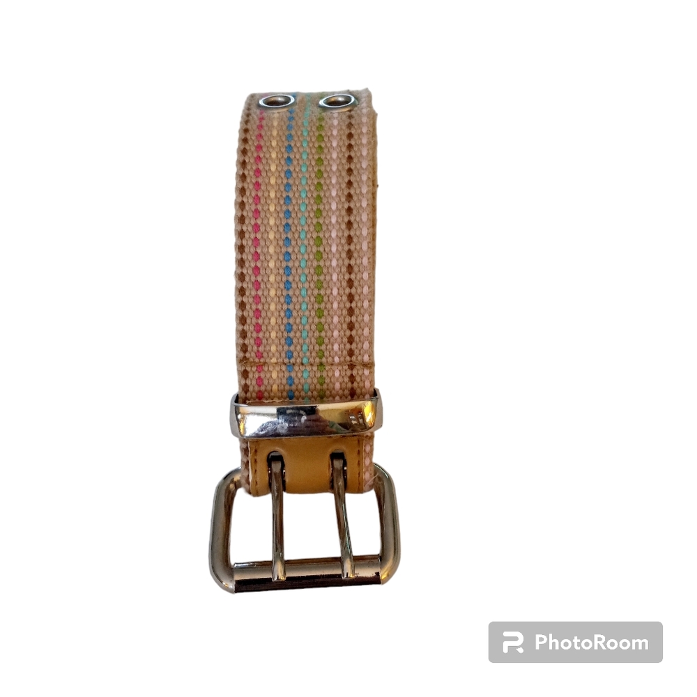 Belt multi colored pastel striped with eyelet detail